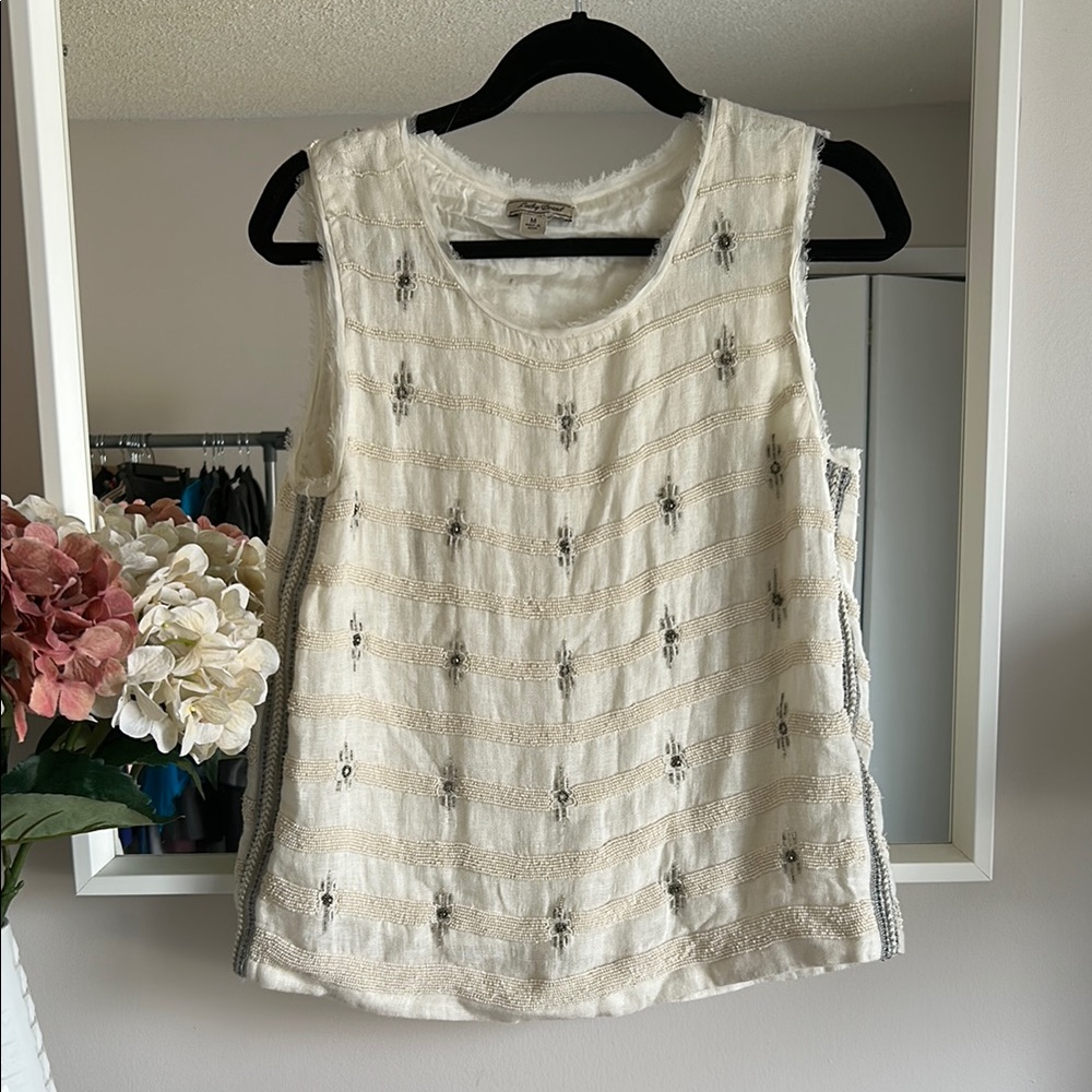 Lucky Brand 100% linen sleeveless boho top-size medium